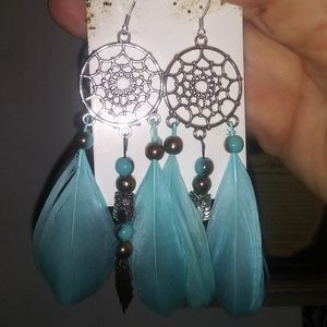 Dream Catcher Owl Feather Earrings